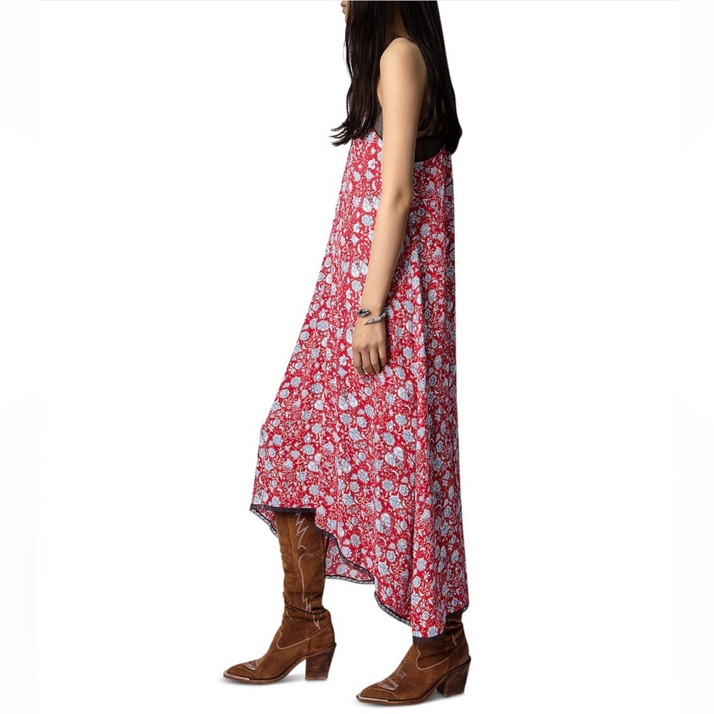 ‼️RARE‼️🎸ZADIG & VOLTAIRE🎸🔥NWOT🔥 FLORAL-PRINT HANDKERCHIEF-HEM DRESS— S - Picture 4 of 16